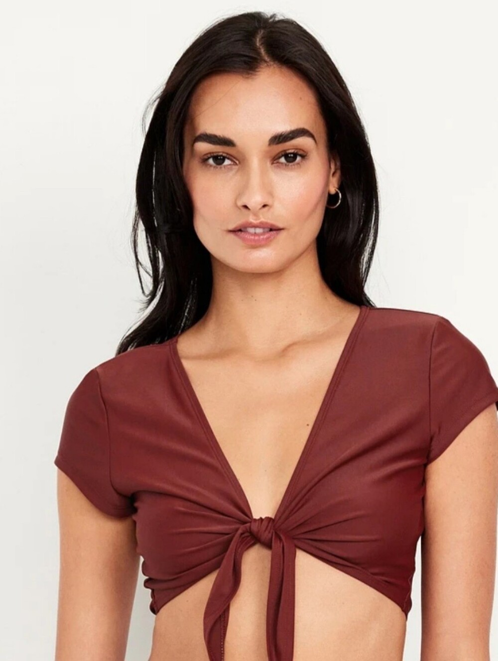 Old Navy Swimsuit Crop Cover Up Top Tie Front Stretch V-Neck Cap Sleeve Wrap